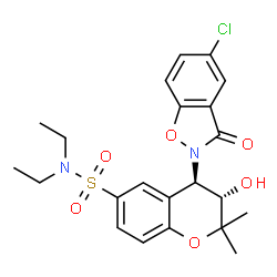 ChemSpider 2D Image | (3S,4R)-4-(5-Chloro-3-oxo-1,2-benzoxazol-2(3H)-yl)-N,N-diethyl-3-hydroxy-2,2-dimethyl-6-chromanesulfonamide | C22H25ClN2O6S