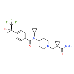 ChemSpider 2D Image | N-{1-[(1-Carbamoylcyclopropyl)methyl]-4-piperidinyl}-N-cyclopropyl-4-[(2S)-1,1,1-trifluoro-2-hydroxy-2-propanyl]benzamide | C23H30F3N3O3