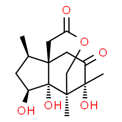 ChemSpider 2D Image | (1R,2R,4S,5R,6R,13R)-4,5,13-Trihydroxy-2,6,13-trimethyl-8-oxatricyclo[4.4.3.0~1,5~]tridecane-9,12-dione | C15H22O6