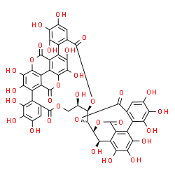 ChemSpider 2D Image | (10R,11R)-10-[(14S,15R,19R)-2,3,4,7,8,9,19-Heptahydroxy-12,17-dioxo-13,16-dioxatetracyclo[13.3.1.0~5,18~.0~6,11~]nonadeca-1(18),2,4,6,8,10-hexaen-14-yl]-3,4,5,11,17,18,19,22,23,34,35-undecahydroxy-9,1
3,25,32-tetraoxaheptacyclo[25.8.0.0~2,7~.0~15,20~.0~21,30~.0~24,29~.0~28,33~]pentatriaconta-1(35),2,4,6,15,17,19,21,23,27,29,33-dodecaene-8,14,26,31-tetrone | C48H28O30