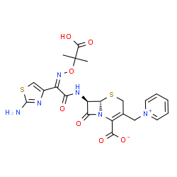 ChemSpider 2D Image | (6S,7R)-7-{[(2Z)-2-(2-Amino-1,3-thiazol-4-yl)-2-{[(2-carboxy-2-propanyl)oxy]imino}acetyl]amino}-8-oxo-3-(1-pyridiniumylmethyl)-5-thia-1-azabicyclo[4.2.0]oct-2-ene-2-carboxylate | C22H22N6O7S2