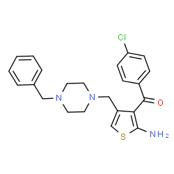 ChemSpider 2D Image | {2-Amino-4-[(4-benzyl-1-piperazinyl)methyl]-3-thienyl}(4-chlorophenyl)methanone | C23H24ClN3OS