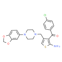 ChemSpider 2D Image | (2-Amino-4-{[4-(1,3-benzodioxol-5-yl)-1-piperazinyl]methyl}-3-thienyl)(4-chlorophenyl)methanone | C23H22ClN3O3S