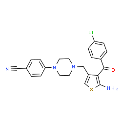 ChemSpider 2D Image | 4-(4-{[5-Amino-4-(4-chlorobenzoyl)-3-thienyl]methyl}-1-piperazinyl)benzonitrile | C23H21ClN4OS