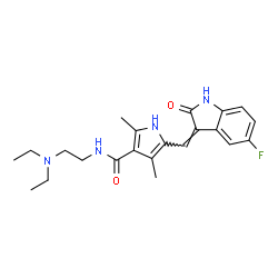 ChemSpider 2D Image | N-[2-(Diethylamino)ethyl]-5-[(Z)-(5-fluoro-2-oxo-1,2-dihydro-3H-indol-3-ylidene)methyl]-2,4-dimethyl-1H-pyrrole-3-carboxamide | C22H27FN4O2