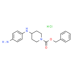 ChemSpider 2D Image | Benzyl 4-[(4-aminophenyl)amino]-1-piperidinecarboxylate hydrochloride (1:1) | C19H24ClN3O2