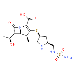 ChemSpider 2D Image | (4S,5R,6R)-6-[(1S)-1-Hydroxyethyl]-4-methyl-7-oxo-3-({(3S,5S)-5-[(sulfamoylamino)methyl]-3-pyrrolidinyl}sulfanyl)-1-azabicyclo[3.2.0]hept-2-ene-2-carboxylic acid | C15H24N4O6S2
