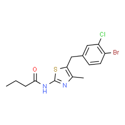 ChemSpider 2D Image | N-[5-(4-Bromo-3-chlorobenzyl)-4-methyl-1,3-thiazol-2-yl]butanamide | C15H16BrClN2OS