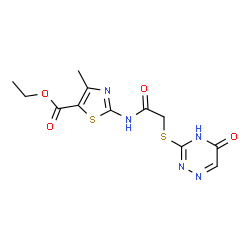 ChemSpider 2D Image | Ethyl 4-methyl-2-({[(5-oxo-2,5-dihydro-1,2,4-triazin-3-yl)sulfanyl]acetyl}amino)-1,3-thiazole-5-carboxylate | C12H13N5O4S2