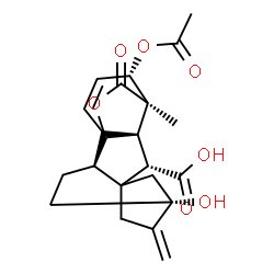 ChemSpider 2D Image | (2R,5R,9S,10R,11R,12S)-12-Acetoxy-5-hydroxy-11-methyl-6-methylene-16-oxo-15-oxapentacyclo[9.3.2.1~5,8~.0~1,10~.0~2,8~]heptadec-13-ene-9-carboxylic acid | C21H24O7