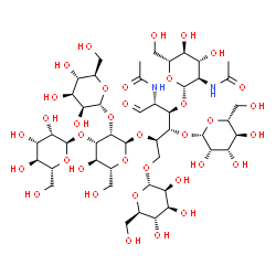ChemSpider 2D Image | 2-Acetamido-2-deoxy-beta-D-glucopyranosyl-(1->3)-[alpha-D-mannopyranosyl-(1->6)]-[beta-D-mannopyranosyl-(1->4)]-[alpha-D-mannopyranosyl-(1->2)-[alpha-D-mannopyranosyl-(1->3)]-alpha-D-mannopyranosyl-(1
->5)]-2-acetamido-2-deoxy-D-glucose | C46H78N2O36