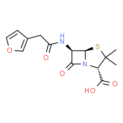 ChemSpider 2D Image | (2S,5R,6R)-6-[(3-Furylacetyl)amino]-3,3-dimethyl-7-oxo-4-thia-1-azabicyclo[3.2.0]heptane-2-carboxylic acid | C14H16N2O5S