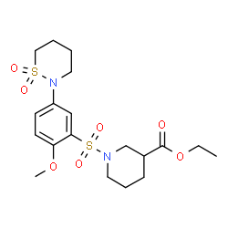 ChemSpider 2D Image | Ethyl 1-{[5-(1,1-dioxido-1,2-thiazinan-2-yl)-2-methoxyphenyl]sulfonyl}-3-piperidinecarboxylate | C19H28N2O7S2