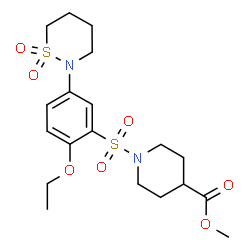ChemSpider 2D Image | Methyl 1-{[5-(1,1-dioxido-1,2-thiazinan-2-yl)-2-ethoxyphenyl]sulfonyl}-4-piperidinecarboxylate | C19H28N2O7S2