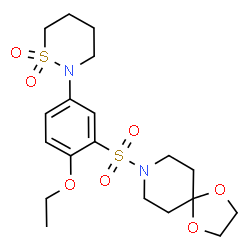 ChemSpider 2D Image | 8-{[5-(1,1-Dioxido-1,2-thiazinan-2-yl)-2-ethoxyphenyl]sulfonyl}-1,4-dioxa-8-azaspiro[4.5]decane | C19H28N2O7S2