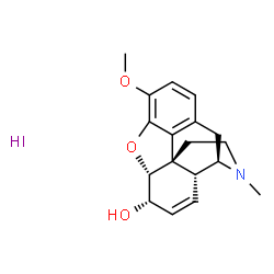 ChemSpider 2D Image | (5alpha,6alpha)-3-Methoxy-17-methyl-7,8-didehydro-4,5-epoxymorphinan-6-ol hydroiodide (1:1) | C18H22INO3