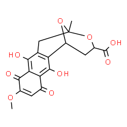 ChemSpider 2D Image | 3,10-Dihydroxy-7-methoxy-13-methyl-5,8-dioxo-14,17-dioxatetracyclo[11.3.1.0~2,11~.0~4,9~]heptadeca-2(11),3,6,9-tetraene-15-carboxylic acid | C18H16O9
