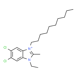 ChemSpider 2D Image | 5,6-Dichloro-1-decyl-3-ethyl-2-methyl-3H-benzoimidazol-1-ium | C20H31Cl2N2