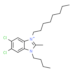 ChemSpider 2D Image | 3-Butyl-5,6-dichloro-2-methyl-1-octyl-3H-benzoimidazol-1-ium | C20H31Cl2N2