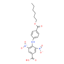 ChemSpider 2D Image | 4-({4-[(Hexyloxy)carbonyl]phenyl}amino)-3,5-dinitrobenzoic acid | C20H21N3O8