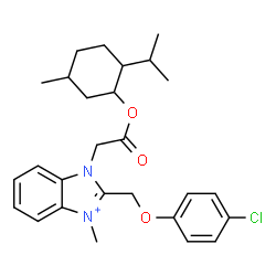 ChemSpider 2D Image | 2-[(4-Chlorophenoxy)methyl]-1-{2-[(2-isopropyl-5-methylcyclohexyl)oxy]-2-oxoethyl}-3-methyl-1H-benzimidazol-3-ium | C27H34ClN2O3