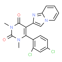 ChemSpider 2D Image | 6-(2,4-Dichlorophenyl)-5-(imidazo[1,2-a]pyridin-2-yl)-1,3-dimethyl-2,4(1H,3H)-pyrimidinedione | C19H14Cl2N4O2