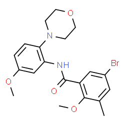 ChemSpider 2D Image | 5-Bromo-2-methoxy-N-[5-methoxy-2-(4-morpholinyl)phenyl]-3-methylbenzamide | C20H23BrN2O4