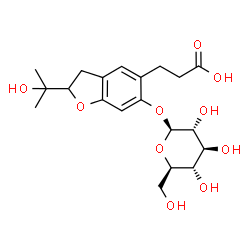 ChemSpider 2D Image | 3-[6-(beta-D-Glucopyranosyloxy)-2-(2-hydroxy-2-propanyl)-2,3-dihydro-1-benzofuran-5-yl]propanoic acid | C20H28O10