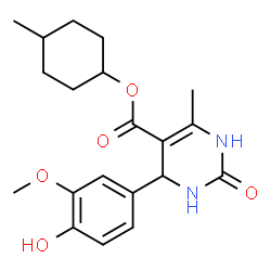 ChemSpider 2D Image | 4-Methylcyclohexyl 4-(4-hydroxy-3-methoxyphenyl)-6-methyl-2-oxo-1,2,3,4-tetrahydro-5-pyrimidinecarboxylate | C20H26N2O5