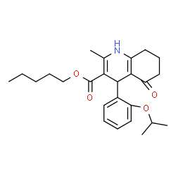ChemSpider 2D Image | Pentyl 4-(2-isopropoxyphenyl)-2-methyl-5-oxo-1,4,5,6,7,8-hexahydro-3-quinolinecarboxylate | C25H33NO4
