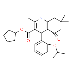 ChemSpider 2D Image | Cyclopentyl 4-(2-isopropoxyphenyl)-2,7,7-trimethyl-5-oxo-1,4,5,6,7,8-hexahydro-3-quinolinecarboxylate | C27H35NO4