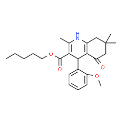 ChemSpider 2D Image | Pentyl 4-(2-methoxyphenyl)-2,7,7-trimethyl-5-oxo-1,4,5,6,7,8-hexahydro-3-quinolinecarboxylate | C25H33NO4