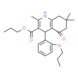 ChemSpider 2D Image | Propyl 2,7,7-trimethyl-5-oxo-4-(2-propoxyphenyl)-1,4,5,6,7,8-hexahydro-3-quinolinecarboxylate | C25H33NO4