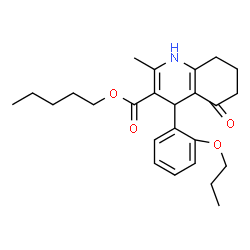 ChemSpider 2D Image | Pentyl 2-methyl-5-oxo-4-(2-propoxyphenyl)-1,4,5,6,7,8-hexahydro-3-quinolinecarboxylate | C25H33NO4