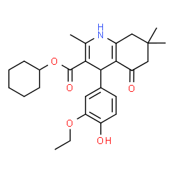 ChemSpider 2D Image | Cyclohexyl 4-(3-ethoxy-4-hydroxyphenyl)-2,7,7-trimethyl-5-oxo-1,4,5,6,7,8-hexahydro-3-quinolinecarboxylate | C27H35NO5