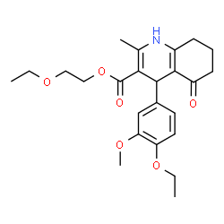 ChemSpider 2D Image | 2-Ethoxyethyl 4-(4-ethoxy-3-methoxyphenyl)-2-methyl-5-oxo-1,4,5,6,7,8-hexahydro-3-quinolinecarboxylate | C24H31NO6
