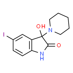 ChemSpider 2D Image | 3-Hydroxy-5-iodo-3-(1-piperidinyl)-1,3-dihydro-2H-indol-2-one | C13H15IN2O2