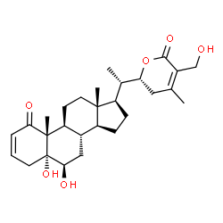 ChemSpider 2D Image | (5alpha,6beta,22R)-5,6,27-Trihydroxy-22,26-epoxyergosta-2,24-diene-1,26-dione | C28H40O6