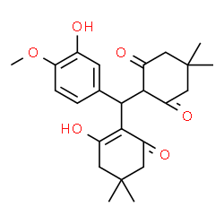 ChemSpider 2D Image | 2-[(2-Hydroxy-4,4-dimethyl-6-oxo-1-cyclohexen-1-yl)(3-hydroxy-4-methoxyphenyl)methyl]-5,5-dimethyl-1,3-cyclohexanedione | C24H30O6