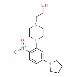 ChemSpider 2D Image | 2-{4-[2-Nitro-5-(1-pyrrolidinyl)phenyl]-1-piperazinyl}ethanol | C16H24N4O3