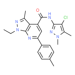 ChemSpider 2D Image | N-(4-Chloro-1,5-dimethyl-1H-pyrazol-3-yl)-1-ethyl-3-methyl-6-(4-methylphenyl)-1H-pyrazolo[3,4-b]pyridine-4-carboxamide | C22H23ClN6O