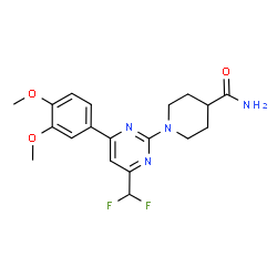 ChemSpider 2D Image | 1-[4-(Difluoromethyl)-6-(3,4-dimethoxyphenyl)-2-pyrimidinyl]-4-piperidinecarboxamide | C19H22F2N4O3