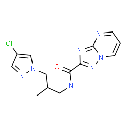 ChemSpider 2D Image | N-[3-(4-Chloro-1H-pyrazol-1-yl)-2-methylpropyl][1,2,4]triazolo[1,5-a]pyrimidine-2-carboxamide | C13H14ClN7O