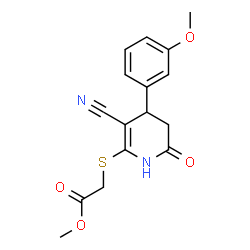 ChemSpider 2D Image | Methyl {[3-cyano-4-(3-methoxyphenyl)-6-oxo-1,4,5,6-tetrahydro-2-pyridinyl]sulfanyl}acetate | C16H16N2O4S