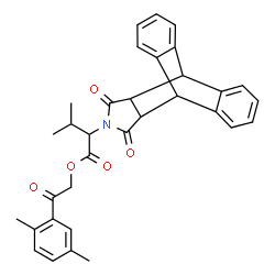 ChemSpider 2D Image | 2-(2,5-Dimethylphenyl)-2-oxoethyl 2-(16,18-dioxo-17-azapentacyclo[6.6.5.0~2,7~.0~9,14~.0~15,19~]nonadeca-2,4,6,9,11,13-hexaen-17-yl)-3-methylbutanoate | C33H31NO5