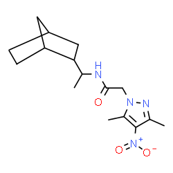 ChemSpider 2D Image | N-[1-(Bicyclo[2.2.1]hept-2-yl)ethyl]-2-(3,5-dimethyl-4-nitro-1H-pyrazol-1-yl)acetamide | C16H24N4O3