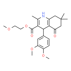 ChemSpider 2D Image | 2-Methoxyethyl 4-(3,4-dimethoxyphenyl)-2,7,7-trimethyl-5-oxo-1,4,5,6,7,8-hexahydro-3-quinolinecarboxylate | C24H31NO6