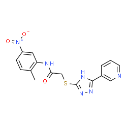 ChemSpider 2D Image | N-(2-Methyl-5-nitrophenyl)-2-{[3-(3-pyridinyl)-1H-1,2,4-triazol-5-yl]sulfanyl}acetamide | C16H14N6O3S