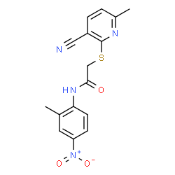 ChemSpider 2D Image | 2-[(3-Cyano-6-methyl-2-pyridinyl)sulfanyl]-N-(2-methyl-4-nitrophenyl)acetamide | C16H14N4O3S