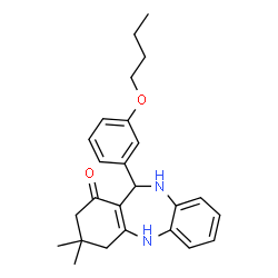 ChemSpider 2D Image | 11-(3-Butoxyphenyl)-3,3-dimethyl-2,3,4,5,10,11-hexahydro-1H-dibenzo[b,e][1,4]diazepin-1-one | C25H30N2O2